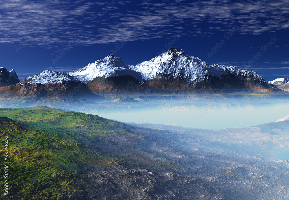 3D Rendered Fantasy Mountain Landscape  - 3D Illustration