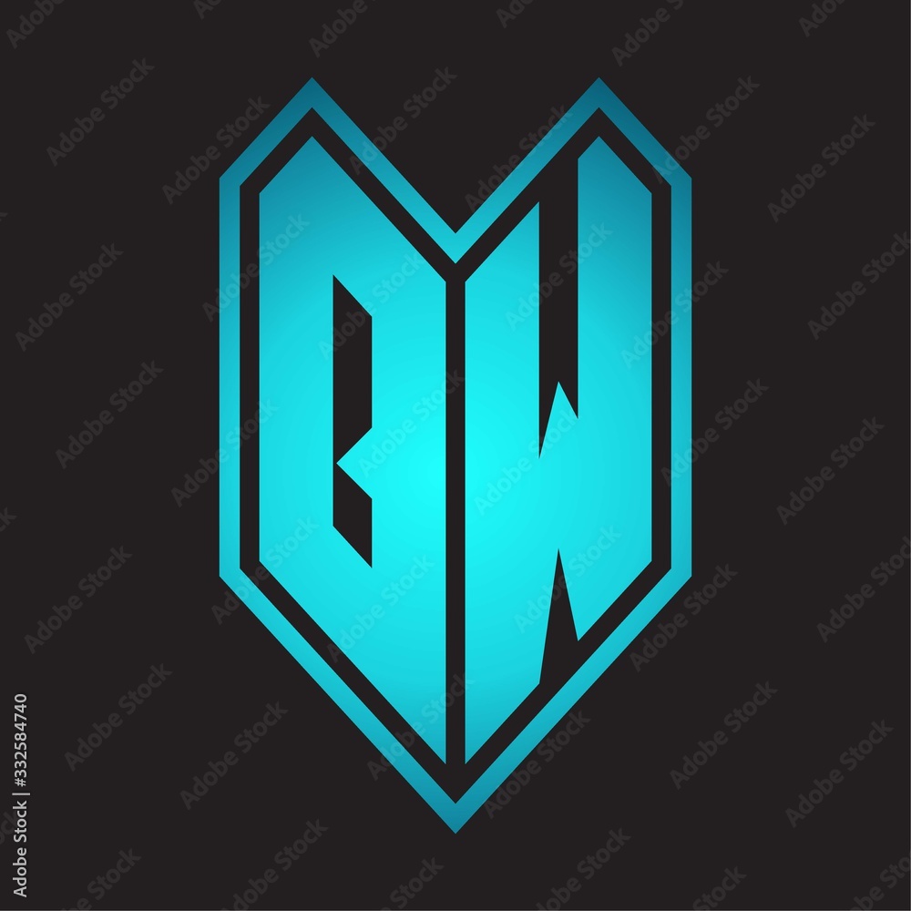 QW Logo monogram with emblem line style isolated on blue gradient colors QW Logo monogram with emblem line style isolated on blue gradient colors
