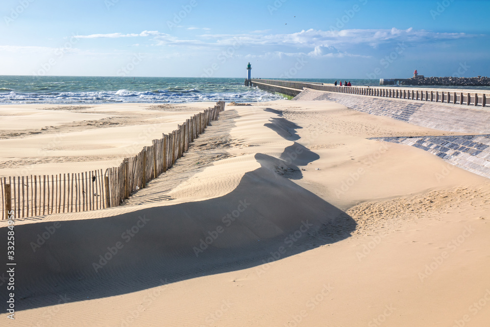 Beautiful dunes and beach coastline, sea landscape of Normandy coast, France, Europe