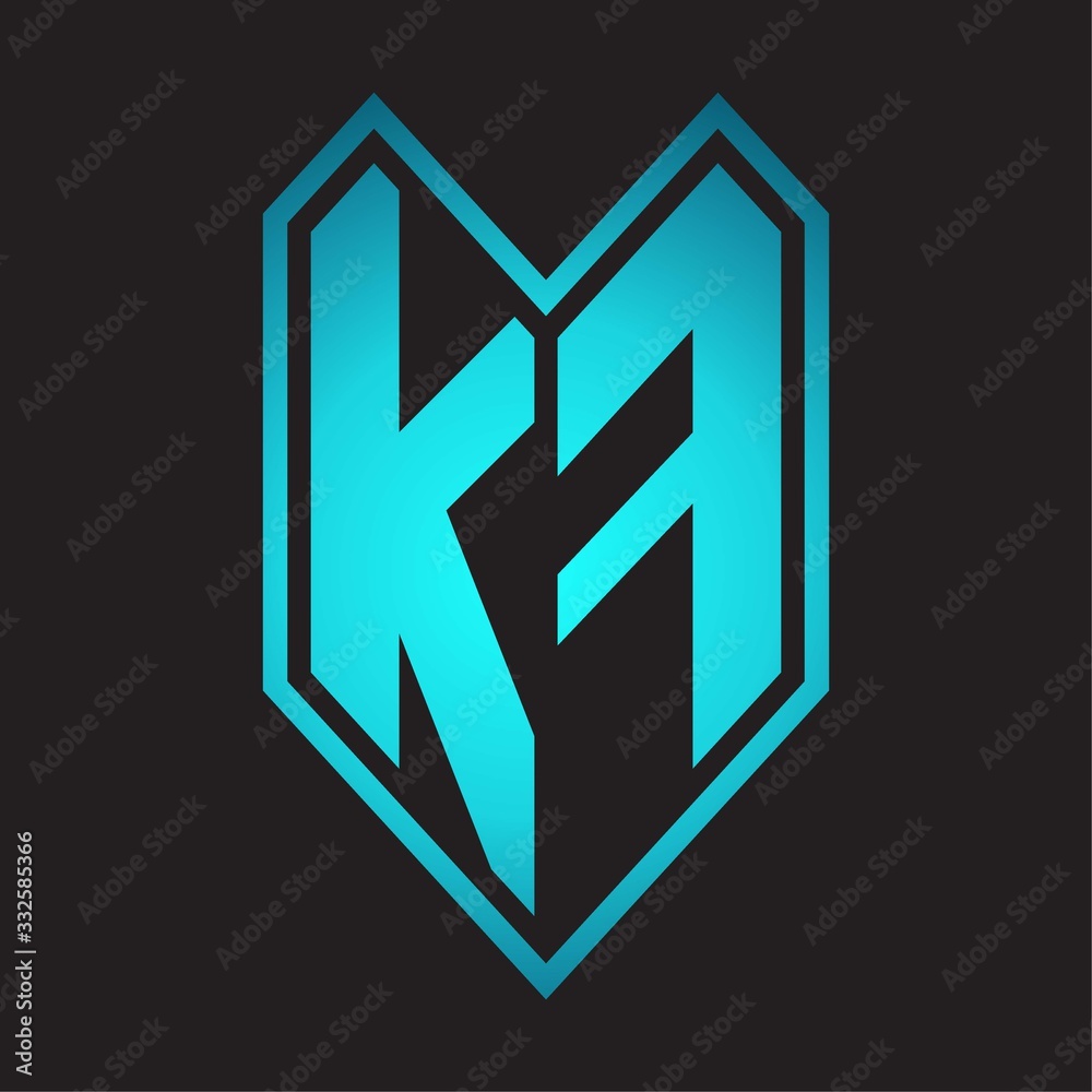KF Logo monogram with emblem line style isolated on blue gradient colors KF Logo monogram with emblem line style isolated on blue gradient colors