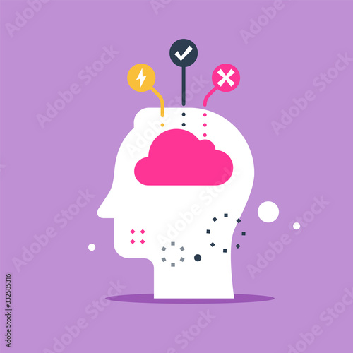 Head and brain, neurology concept, decision making, learning strategy, memory and education, self improvement