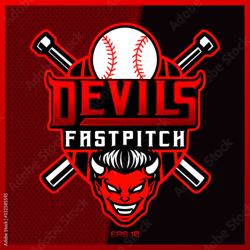 Baseball esport and sport mascot logo design with modern illustration concept style for team, badge, emblem and thirst printing.Baseball illustration sport on dark Red Background. Vector illustration