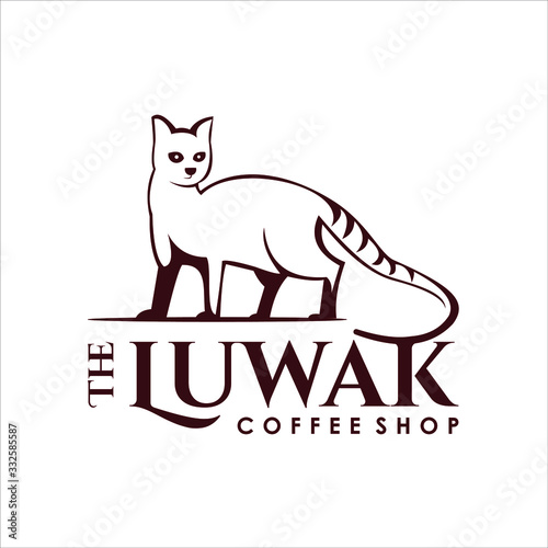 simple silhouette of "LUWAK" means civet vector best for premium coffee bar or shop logo design template