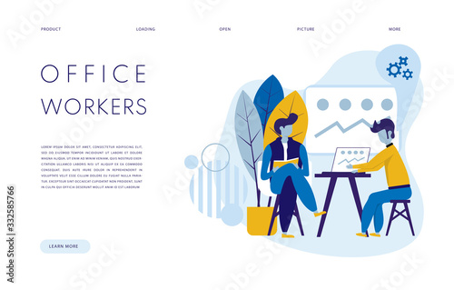 Two male office workers, presentation of the project, boss and subordinate, work processes, conversation with the Investor.