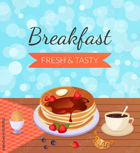 Breakfast Fresh and Tasty Banner Template, Morning Food Menu Design Vector Illustration