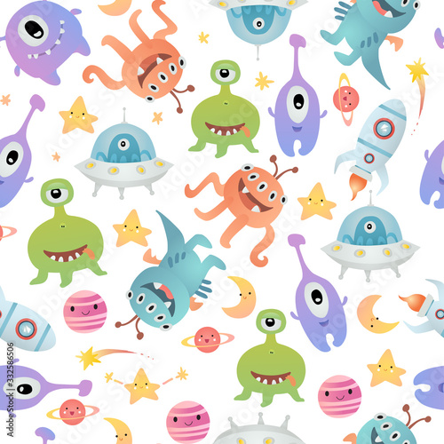 Seamless pattern with alien monsters