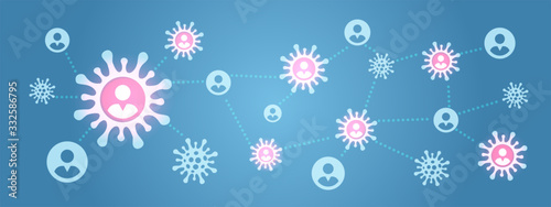 Covid-19 infection network and infected locations. Coronavirus healthcare banner. Infection of polygons infographics