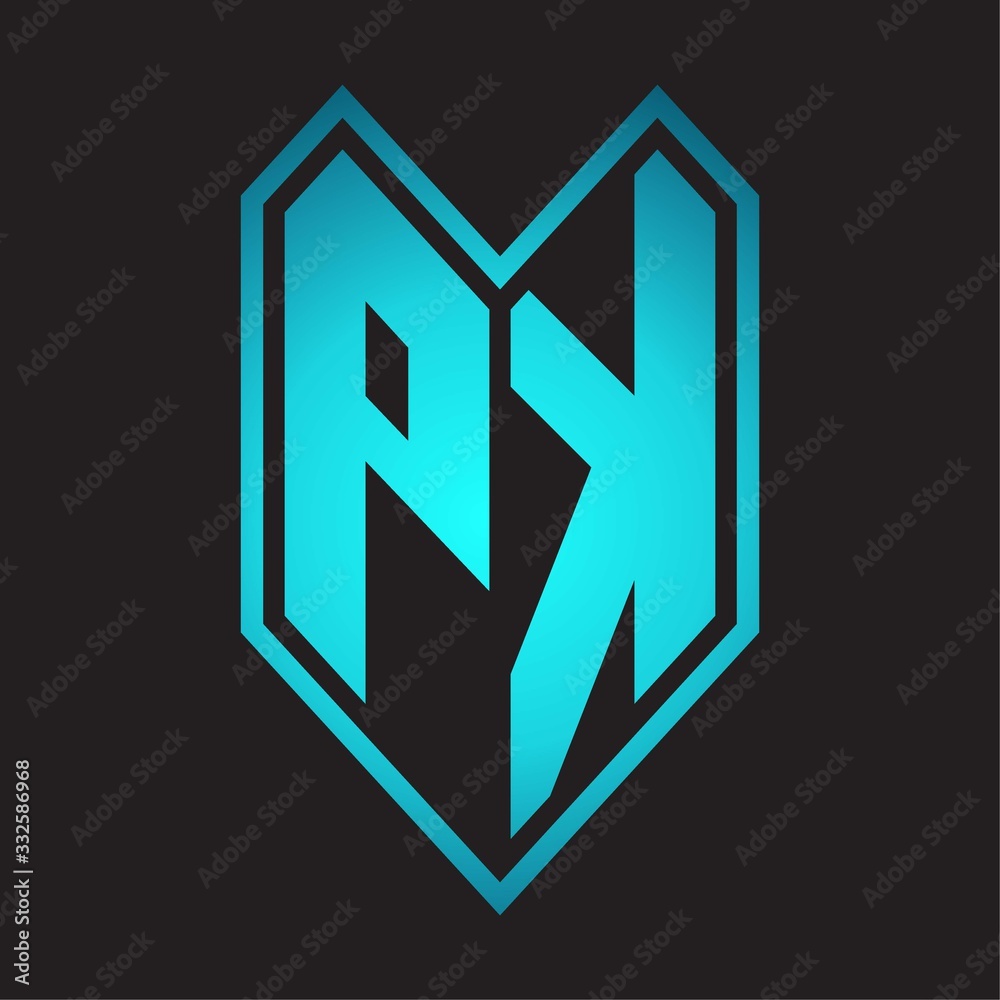 PK Logo monogram with emblem line style isolated on blue gradient colors PK Logo monogram with emblem line style isolated on blue gradient colors
