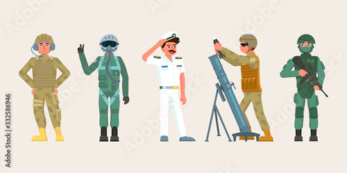 Military character set in various occupations