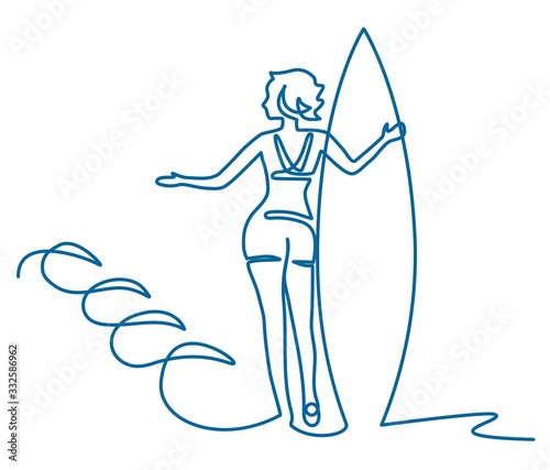 girl surfer athlete vector image one line