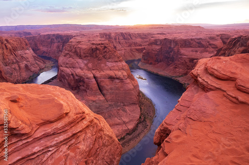 Horseshoe Bend on the Colorado River near Page, beautiful sunset, Arizona, USA