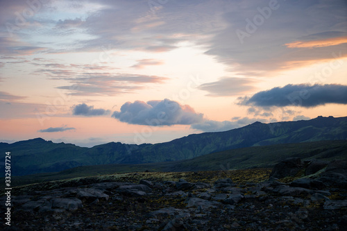 Mountain valley during sunrise. Natural summer landscape © Hladchenko Viktor