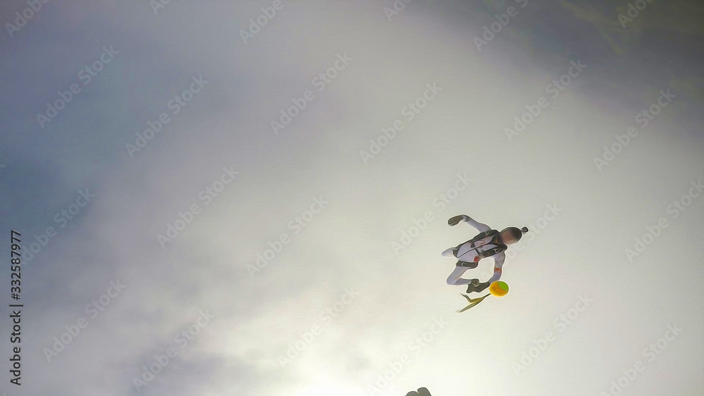 Fototapeta premium Clean. Clear sky under your feet. A professional skydives. The flow of the wind.