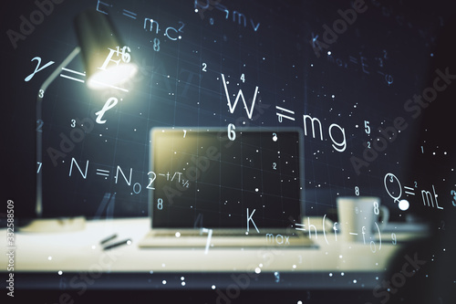 Creative scientific formula concept on modern laptop background. Multiexposure © Pixels Hunter