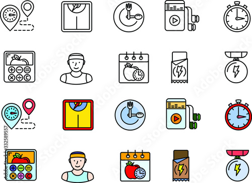 healty lifestyle colorful icons set vector