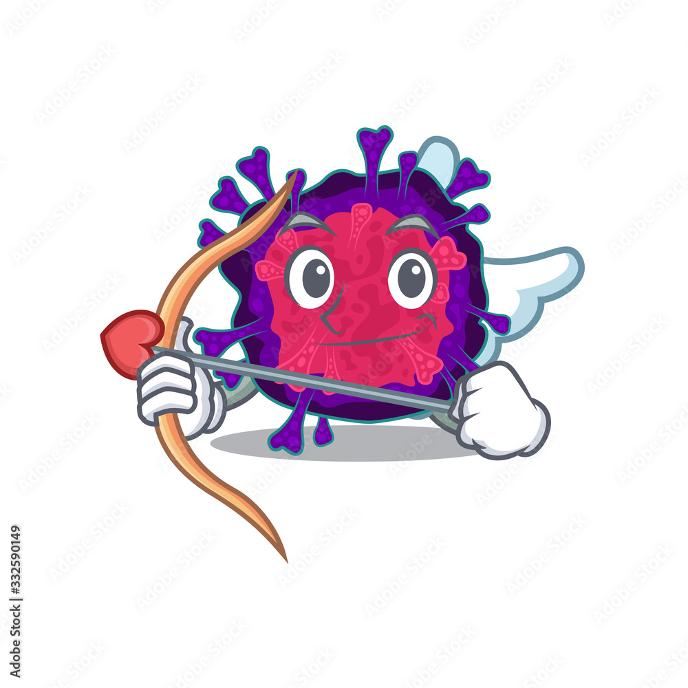 Romantic picture of nyctacovirus Cupid cartoon character with arrow and wings