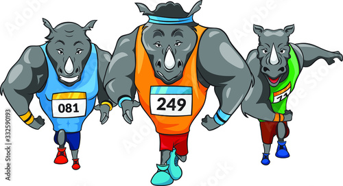 rhino's runners, Colored Vector mascot logo, premium image,
