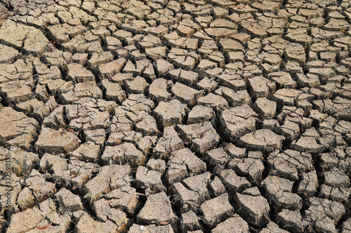 Scenery of cracked dry soil surface in sunny day of hot season.