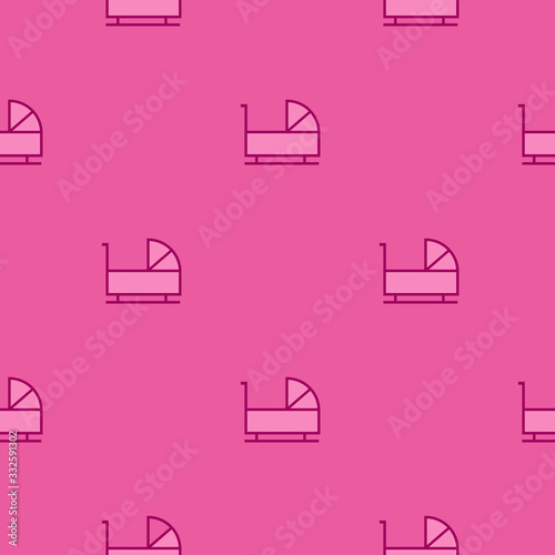 Seamless pattern of baby strollers - pink color for girl. Vector illustration. Background