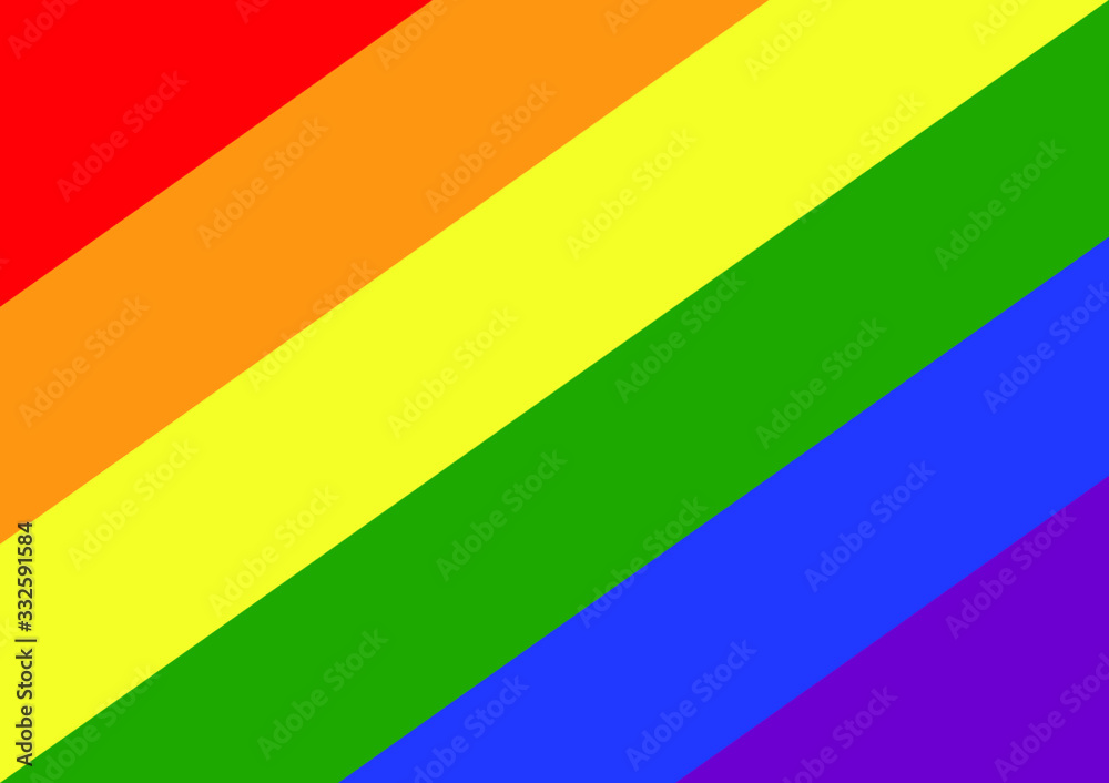 Rainbow flag in diagonal, The most widely known worldwide is the pride flag representing LGBT pride. (lesbian, gay, bisexual, and transgender)