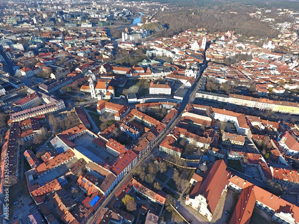 Obraz premium Vilnius city downtown. Drone footage.
