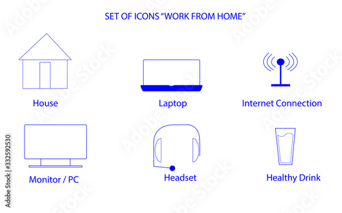 Thin line icons set of work from home. Outline symbol collection. Perfect for design and illustration