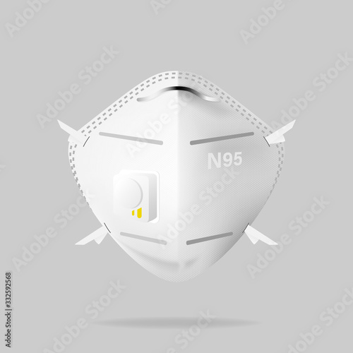 Isolated medical face mask N95 on background. Pandemic corona or covid-19 virus and protection pollution dust pm 2.5 concept. Vector illustration design.