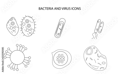 Simple Set of Bacteria and virus Vector Line Icons