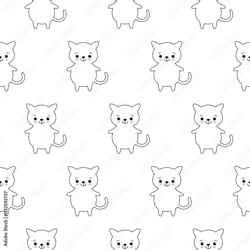 Seamless pattern with cute Kittens. Cartoon animals background. Ideal for fabric, wallpaper, wrapping paper, textile, bedding, t-shirt print.