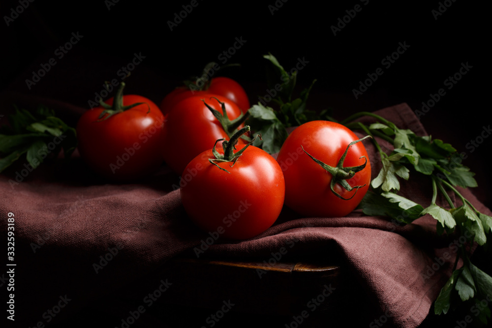 tomatoes on a dark background, still life in Dutch style tomatoes on a dark background, still life in Dutch style