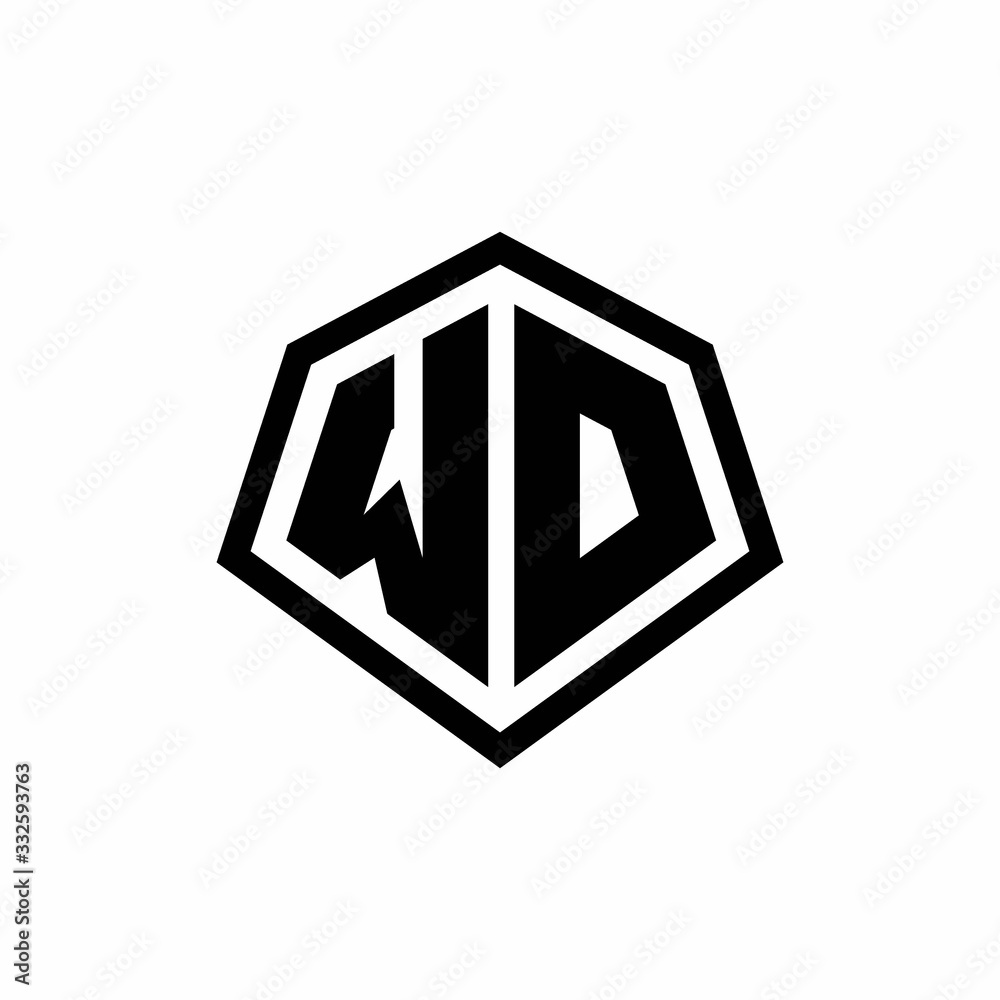 WD monogram logo with hexagon shape and line rounded style design template WD monogram logo with hexagon shape and line rounded style design template