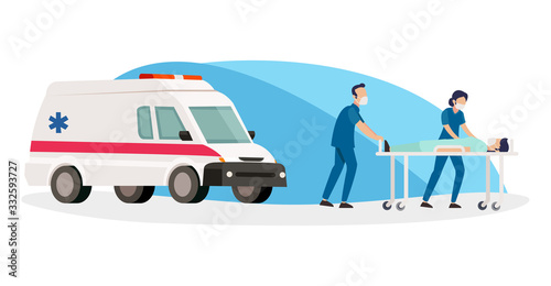 Vector of two nurses who bring patients into the hospital after being taken by ambulance