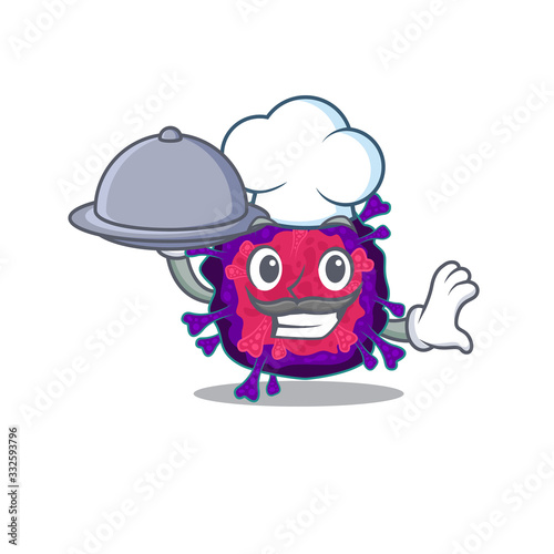 nyctacovirus as a chef cartoon character with food on tray photo