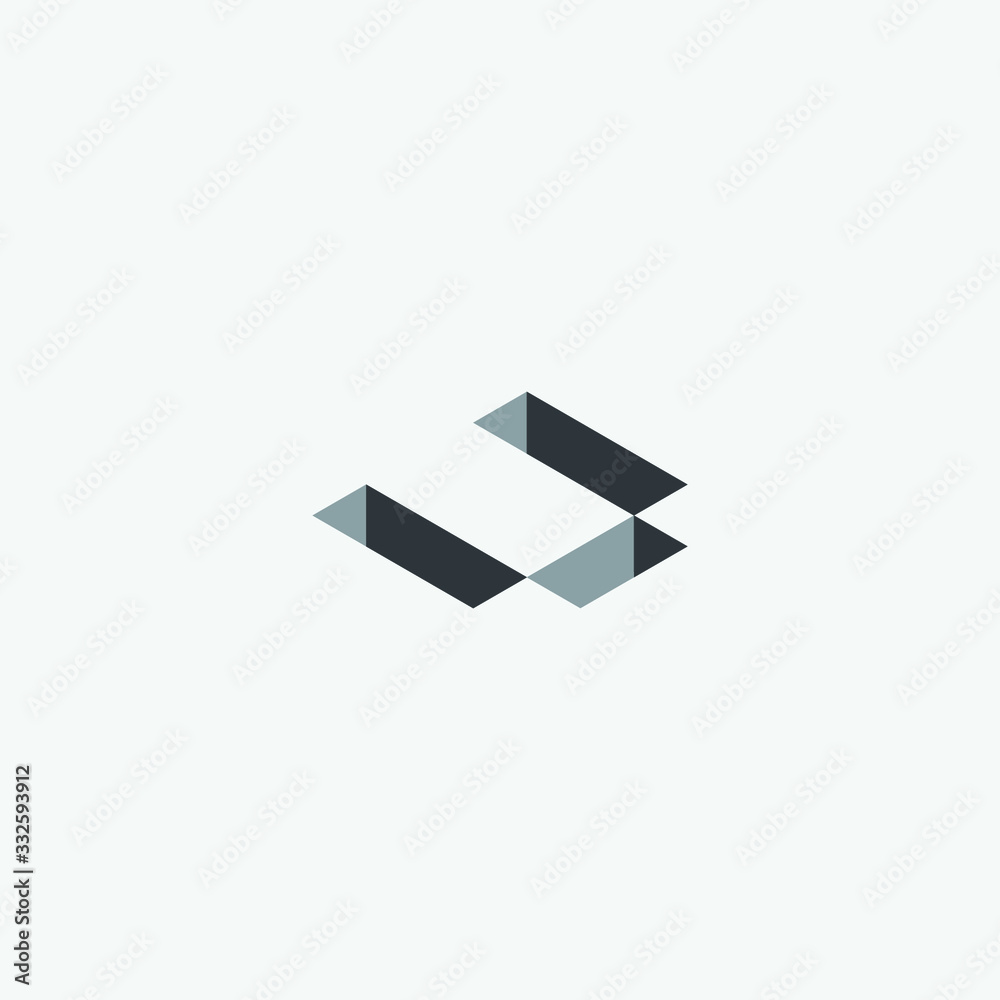 Abstract vector graphic illustration of the letter U in the form of three-dimensional depressed blocks Abstract vector graphic illustration of the letter U in the form of three-dimensional depressed blocks