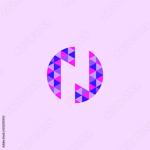 Abstract graphic vector illustration of the letter N in the mosaic circle