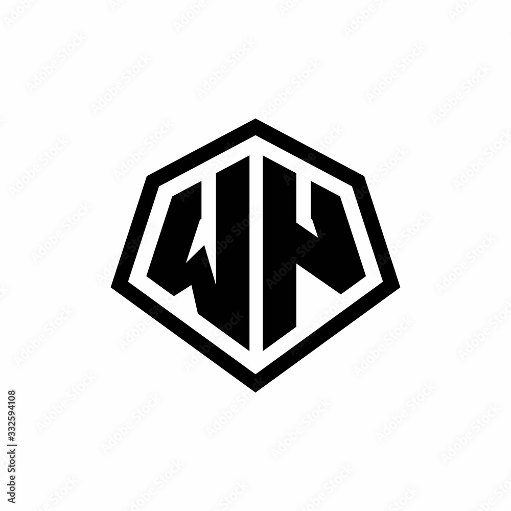 WN monogram logo with hexagon shape and line rounded style design template WN monogram logo with hexagon shape and line rounded style design template