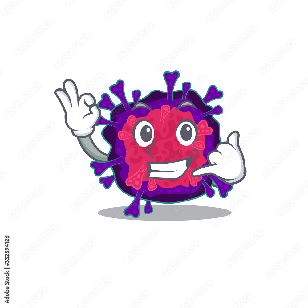 Nyctacovirus mascot cartoon design showing Call me gesture