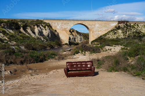 Bridge with a couch near Ascoy in the Murcia region of Spain photo