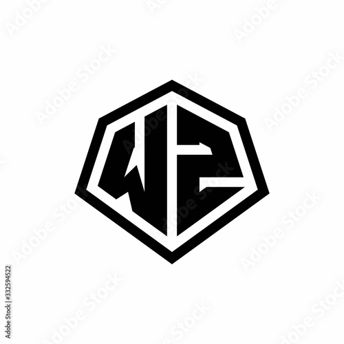 WZ monogram logo with hexagon shape and line rounded style design template