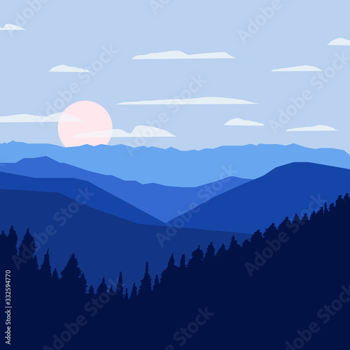Fotografia Abstract graphic vector illustration of a landscape of a dense forest, a ridge o