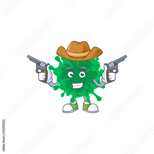 Cool cowboy cartoon design of coronavirus pneumonia holding guns