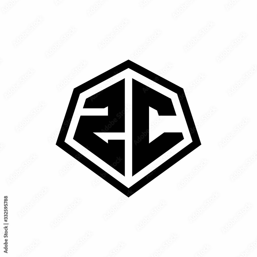 ZC monogram logo with hexagon shape and line rounded style design template ZC monogram logo with hexagon shape and line rounded style design template