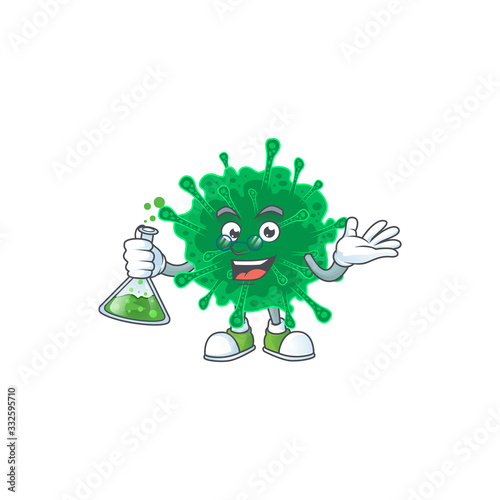Coronavirus pneumonia brainy Professor Cartoon design grasp a glass tube