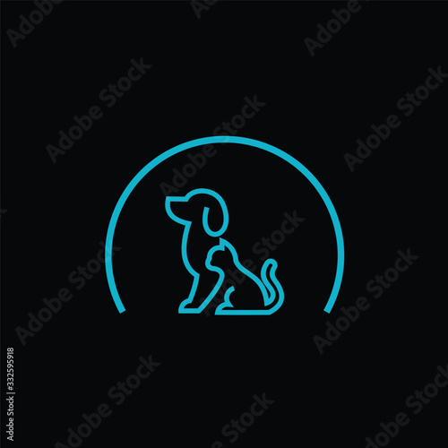 outline dog and cat logo designs template. vector illustrations on black background