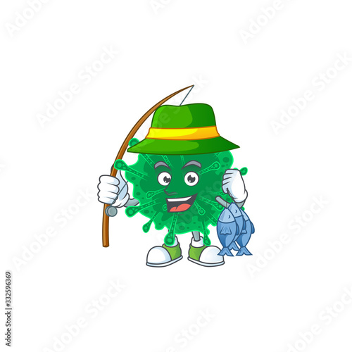 Cartoon character of funny Fishing coronavirus pneumonia