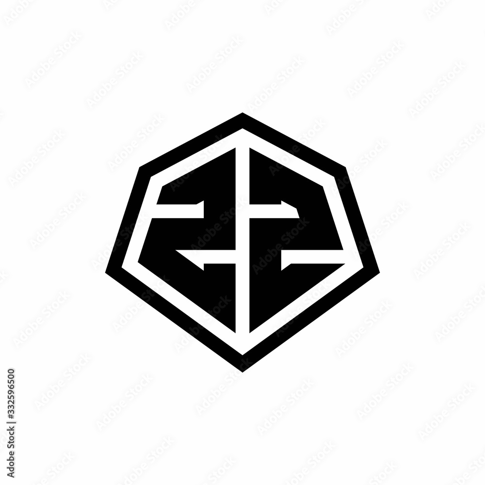 ZZ monogram logo with hexagon shape and line rounded style design template