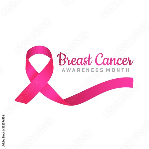 Breast cancer awareness logo with pink ribbon symbol. Vector illustration