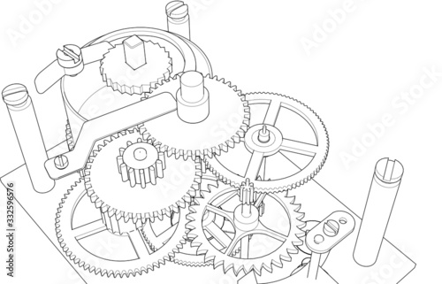  clockwork sketch 3d illustration mechanism