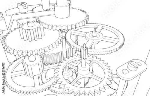  clockwork sketch 3d illustration mechanism