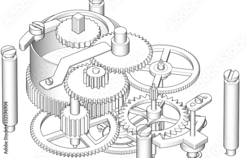  clockwork sketch 3d illustration mechanism